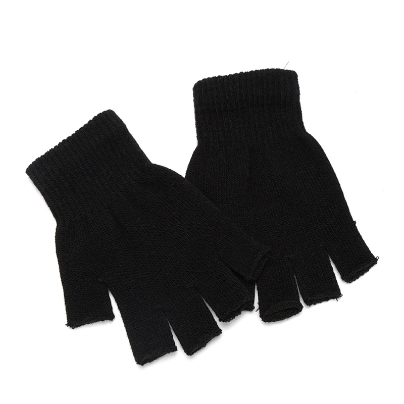 Street Fashion Gloves - Черные перчатки без пальцев унисекс, шерстяные
