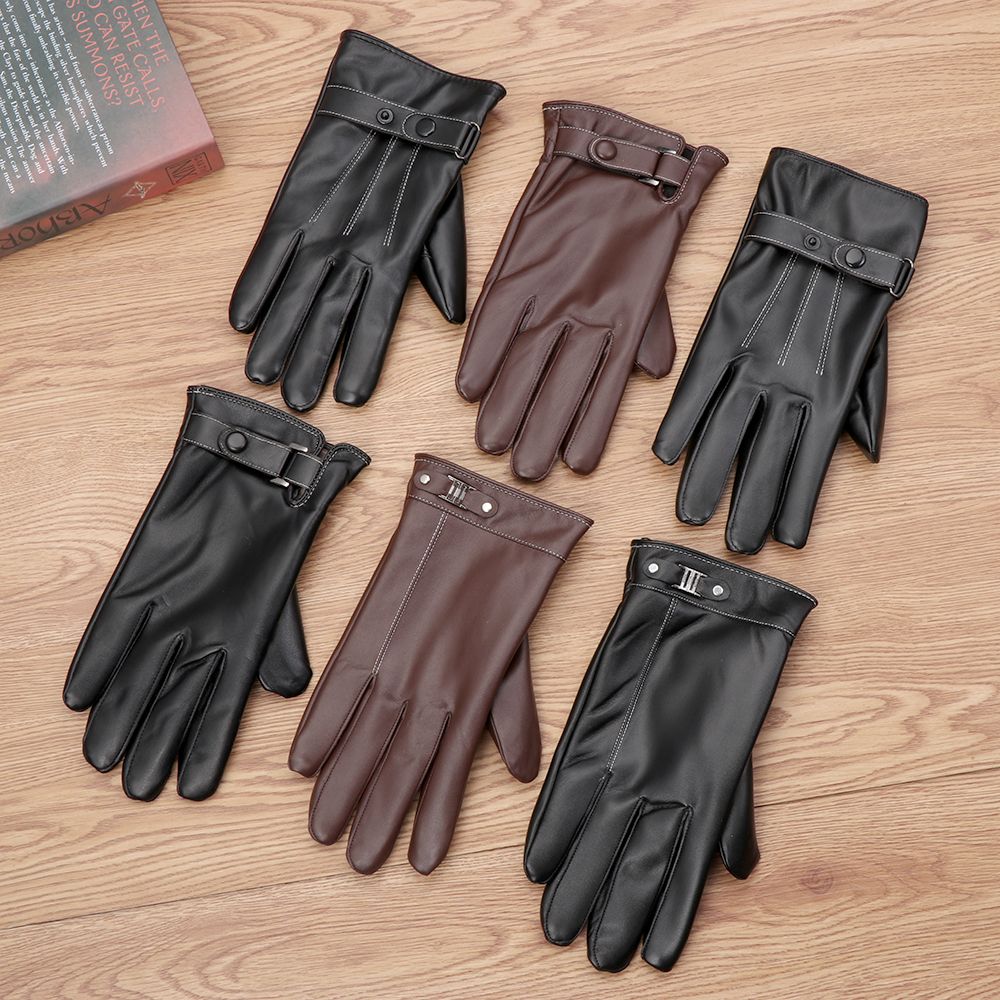 Street Fashion Gloves - Мужские флисовые теплые кожаные перчатки, зимние