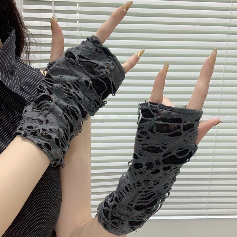 Street Fashion Gloves - Модные рваные сетчатые рукава-перчатки Yueqiu для