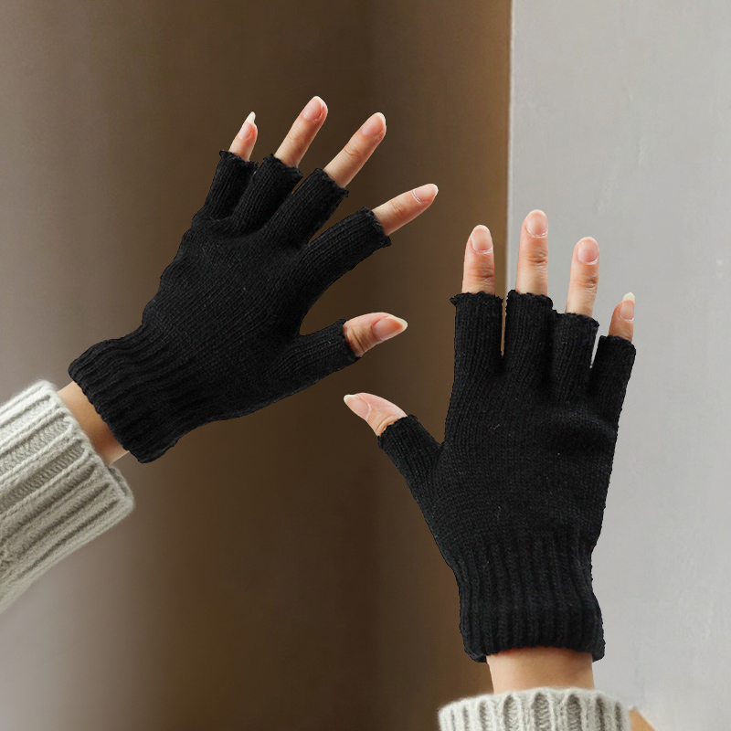 Street Fashion Gloves - Шерстяные женские перчатки с полупальцами, милые