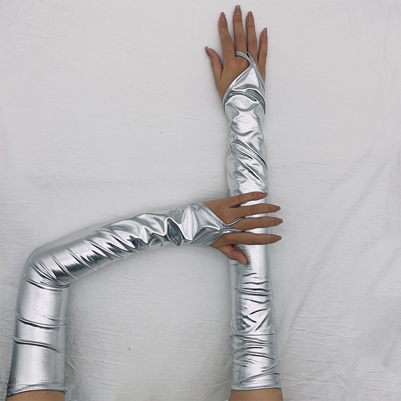 Street Fashion Gloves - Лаковые кожаные длинные перчатки с крючками